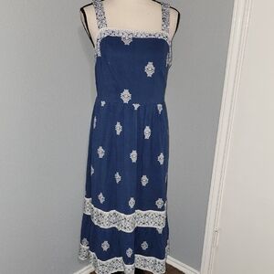 Lucky Brand Navy and White Midi Dress